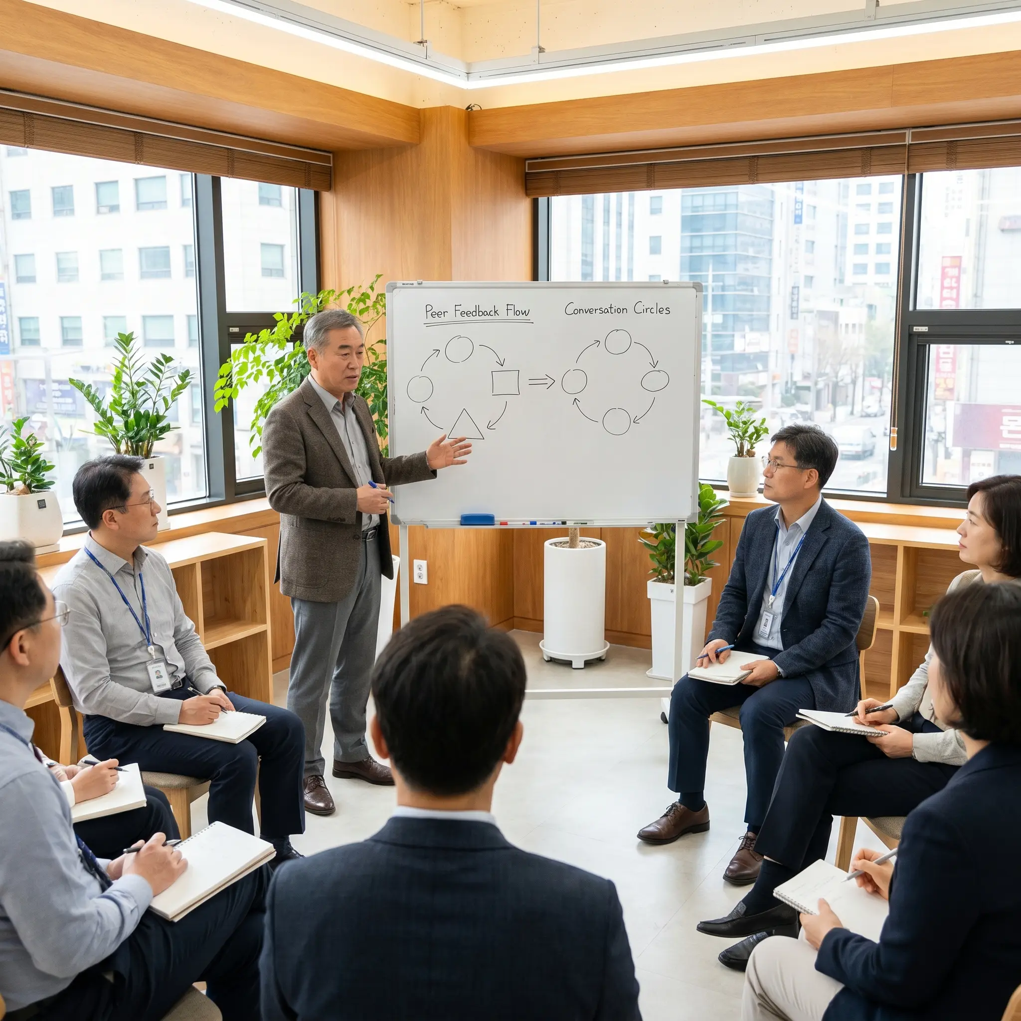 리뷰 문화 워크숍에서 피드백 흐름을 정리하는 보드